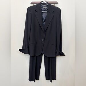 Vestimenta Spa Womans Italian Pant Suit Blazer Stripes  Black Wool Rayon Size 6